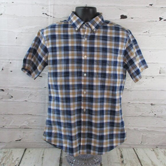 Tie Bar Trim Fit Short Sleeve Button Up Plaid Shirt - Picture 1 of 7